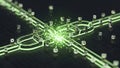 Abstract Digital Blockchain Network with Glowing Green Links and Cubes Royalty Free Stock Photo