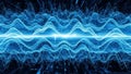 Abstract Digital Blue Waveform Sound Spectrum Data Visualization with Binary Code Patterns and Glowing Light Streaks Royalty Free Stock Photo