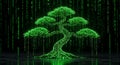 Digital Bonsai Tree Made of Binary Code, Matrix Effect, Green Technology Concept Royalty Free Stock Photo