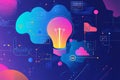 Abstract digital brain with glowing lightbulb symbolizing artificial intelligence and innovation Royalty Free Stock Photo