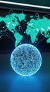 Abstract digital brain interconnected with glowing world map and network lines Royalty Free Stock Photo