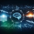 Abstract digital brain network with neural waves and data streams for ai and technology concepts Royalty Free Stock Photo