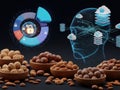 Digital brain network security with nuts and data visualization marketing Royalty Free Stock Photo