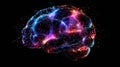 An abstract digital brain with vibrant neural connections radiates energy and complexity against a dark backdrop