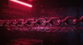 Abstract digital chain links with binary code and glowing particles in red light Royalty Free Stock Photo