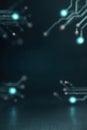 Abstract digital circuit board background with glowing elements, dark blue and green lights Royalty Free Stock Photo
