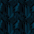 Abstract digital circuit board pattern with blue lines on a black background, ideal for tech and innovation Royalty Free Stock Photo