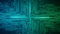 Abstract Digital Circuit Board Pattern With Glowing Blue and Green Lines and Nodes technology Royalty Free Stock Photo