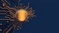 Abstract Digital Circuit Design with Golden Processor on Dark Background for Technology Illustrations Royalty Free Stock Photo