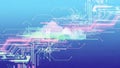 Abstract digital circuit network with glowing lines and clouds on blue background Royalty Free Stock Photo
