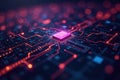 Abstract digital circuitry, glowing nodes, binary code , data, yellow, tech Royalty Free Stock Photo