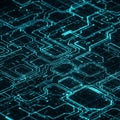 Abstract Digital Circuitry Grid with Glowing Blue Data Pathways. Royalty Free Stock Photo