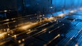 Abstract digital circuitry illuminated with glowing light trails showcasing advanced technology and data flow Royalty Free Stock Photo