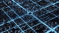 Abstract digital city grid with glowing blue data streams representing futuristic network connectivity and technology Royalty Free Stock Photo