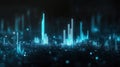 Abstract Blue Digital Cityscape with Glowing Data Bars Royalty Free Stock Photo