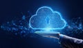 Abstract digital cloud computing concept on a dark blue background Royalty Free Stock Photo