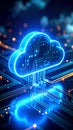 Abstract digital cloud computing concept with glowing circuit board design Royalty Free Stock Photo