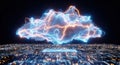 Abstract digital cloud computing energy flow futuristic technology data center cyberpunk light Royalty Free Stock Photo