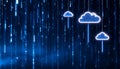 Abstract digital cloud computing network with glowing data streams and futuristic blue background Royalty Free Stock Photo