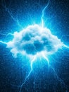 Abstract Digital Cloud with Electric Blue Lightning Strikes on a Binary Background electricity energy Royalty Free Stock Photo