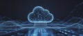 Abstract digital cloud icon emanating data streams and light trails on dark background, AI Generated Royalty Free Stock Photo