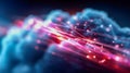 Abstract digital cloud made of glowing red and blue network connections, symbolizing fast data processing and cloud Royalty Free Stock Photo