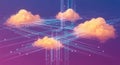 Abstract digital cloud network connecting data streams with futuristic technology and glowing elements Royalty Free Stock Photo