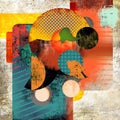 Abstract digital composition with colorful elements and textured decorative forms