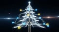 Abstract 3D render of a luminous neural network Christmas tree, built from shimmering light blue and gold circuits, illustrating t Royalty Free Stock Photo