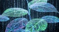 Digital Leaves with Circuitry Patterns and Binary Code Rain Royalty Free Stock Photo
