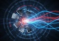 Abstract digital concept featuring computer chips and circuits in a radial arrangement around a Royalty Free Stock Photo