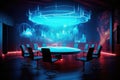 abstract digital conference room with glowing elements