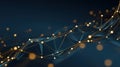 Abstract Digital Connection Network Background with Golden Nodes and Plexus Lines on Dark Blue Silk Fabric for Science Technology Royalty Free Stock Photo