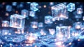 Abstract Digital Cubes Floating in Futuristic Network Royalty Free Stock Photo