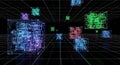 Abstract Digital Cubes in Neon Grid - Futuristic Data Network and AI Concept Royalty Free Stock Photo