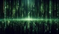 Abstract Digital Cybernetic Matrix Code with Flowing Green Digital Code Green Light Streaks Representing Data Flow in a Futuristic