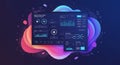 Abstract digital dashboard displaying data privacy controls set against a vibrant, Royalty Free Stock Photo