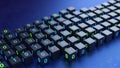 Abstract Digital Data Cubes with Glowing Binary Code on Deep Blue Textured Surface Royalty Free Stock Photo