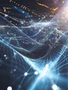 Abstract digital data flow with glowing lines and points in a network, conveying innovation and technology Royalty Free Stock Photo
