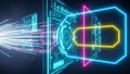 Abstract Digital Data Flow with Glowing Neon Shapes and Light Streaks on a Dark Background Keywords: technology, abstract, digital Royalty Free Stock Photo