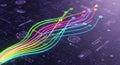 Abstract Digital Data Flow Lines. Vibrant Technology Network Background with Purple Copy Space. Royalty Free Stock Photo