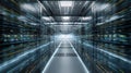 Abstract Digital Data Flow & Network Connection in Futuristic Room Royalty Free Stock Photo