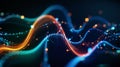 Digital Data Flow with Orange and Blue Wavy Lines and Bokeh Lights abstract background Royalty Free Stock Photo