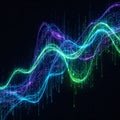 Abstract Digital Data Flow with Vibrant Wavy Lines and Binary Code on a Dark Background for Big Data, AI, and Network Royalty Free Stock Photo
