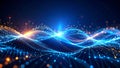 Abstract digital data flow visualization with glowing lines and particles against a blue background. Royalty Free Stock Photo