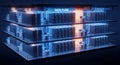 Abstract Digital Data Flow Visualization with Server Racks on Dark Background in 3D Rendering with Glowing Lines and Futuristic Royalty Free Stock Photo