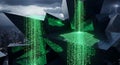 Abstract Digital Data Flowing on Futuristic Architecture, Thunderstorm Background Royalty Free Stock Photo