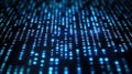 Abstract digital data with glowing blue binary code on dark background
