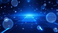 Abstract digital data processing with glowing lines and circles on a blue background Royalty Free Stock Photo