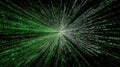 Abstract digital data stream background with green binary code numbers flowing through a dark virtual reality tunnel, representing Royalty Free Stock Photo
